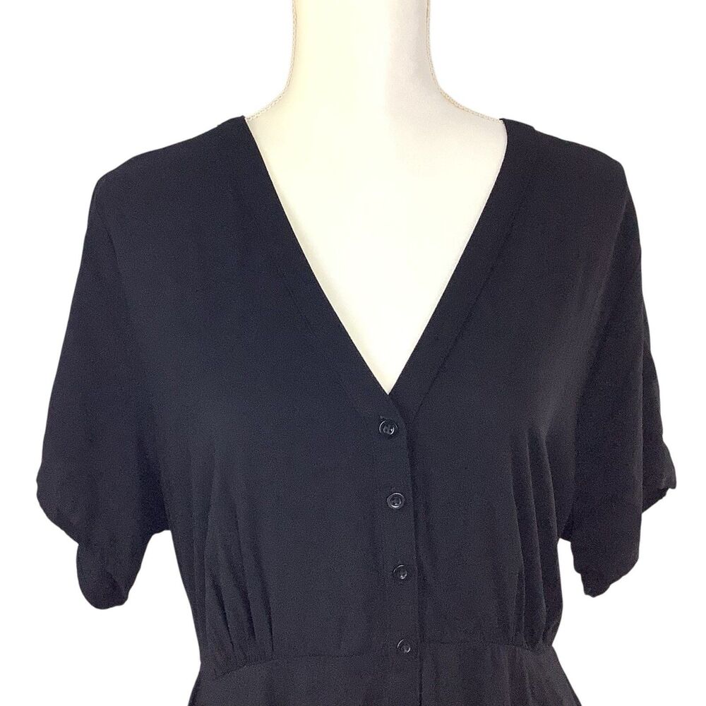 Torrid Button Up Black Dress Women 2 2X V Neck Short Sleeve Dark Academia Goth - Picture 2 of 13
